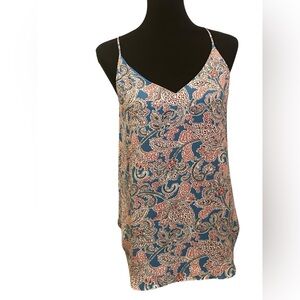 Loft drapey racerback top, red, white and blue. Lined. Large petite